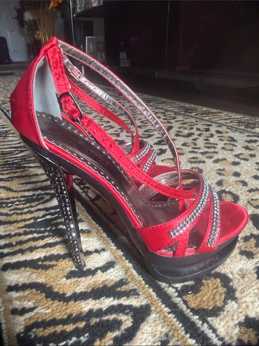 Red Rhinestone Strappy Platform Stiletto Heels